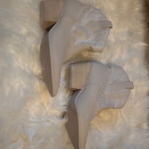 MIA Cream Ankle Booties with Pearl Embellishments
